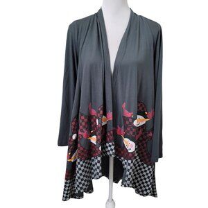 A Walk in the Park Size M Gray Snowmen Graphic Print Open Cardigan